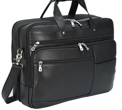 men's genuine leather laptop office bag with trolley sleeve
