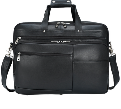 men's genuine leather laptop office bag with trolley sleeve