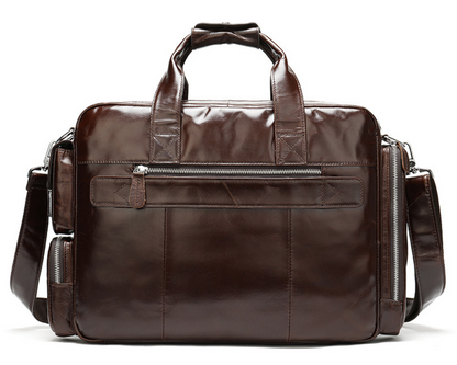 Genuine Leather Office Briefcase Bag with Suitcase Sleeve