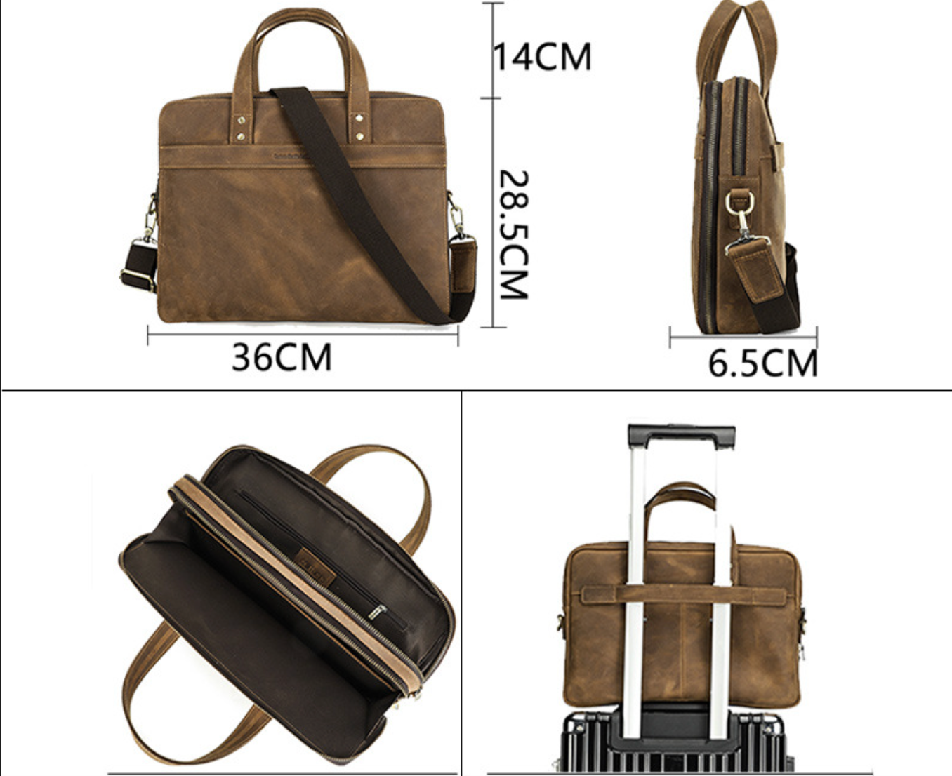 Men Leather Office Briefcase with Trolley Sleeve