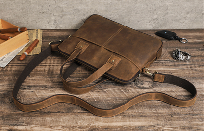 Coffee Brown Leather Office Messenger Bag