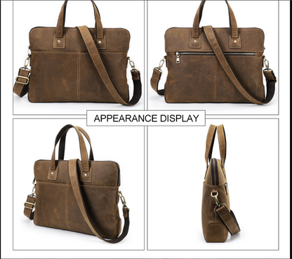 Coffee Brown Leather Office Messenger Bag