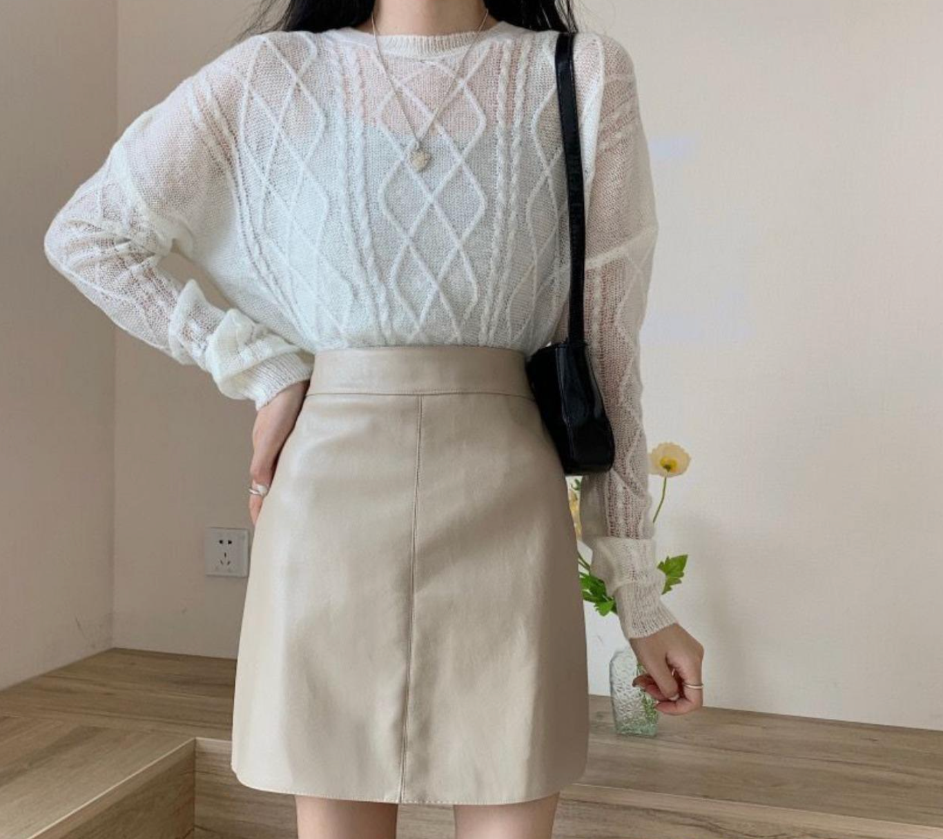 A Line Faux Leather Skirt Fall Outfit