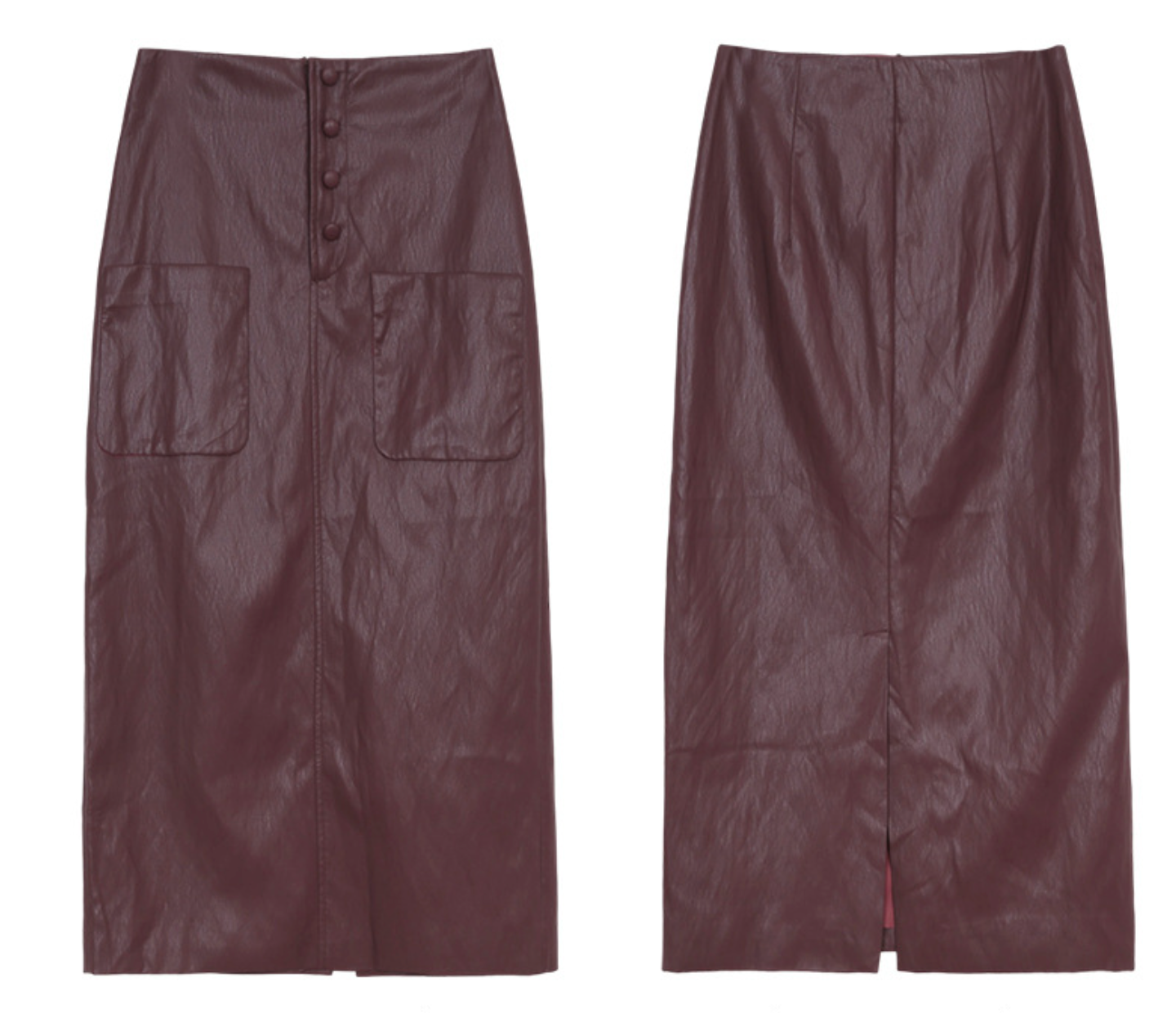 High Waisted PU Leather Pencil Skirt with Front Buttons