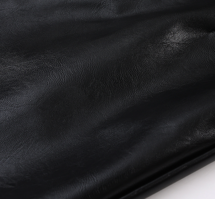 Black PU Leather Midi Pencil Skirt with Slit
