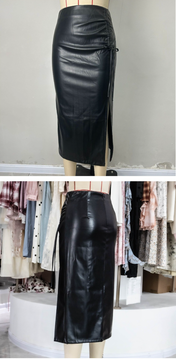 High Waist Faux Leather Bodycon Skirt for Women