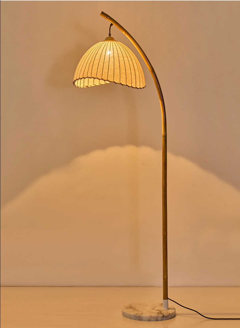Boho Bamboo Floor Lamp with Rattan Shade Modern Standing Light