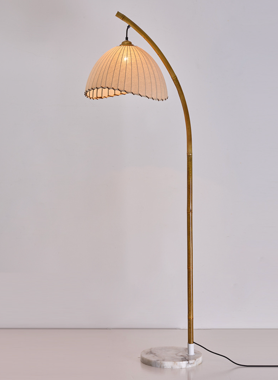 Boho Bamboo Floor Lamp with Rattan Shade Modern Standing Light