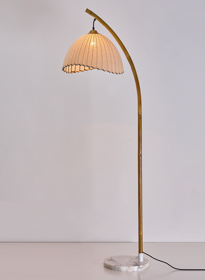 Boho Bamboo Floor Lamp with Rattan Shade Modern Standing Light