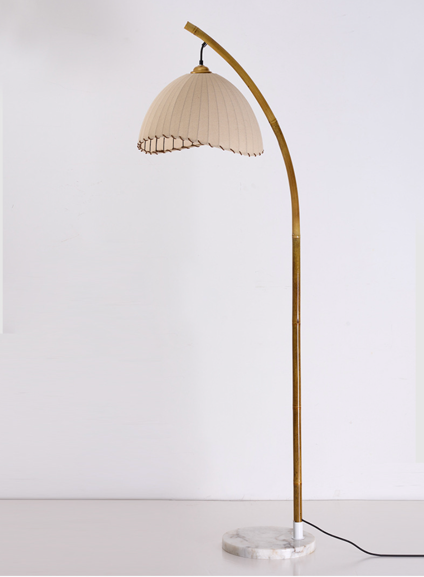 Boho Bamboo Floor Lamp with Rattan Shade Modern Standing Light