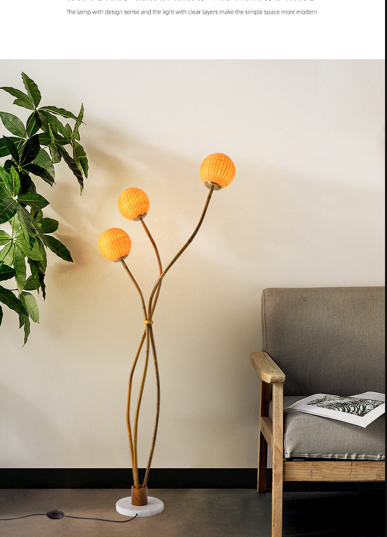 Modern Boho Bamboo Floor Lamp Handmade Rattan