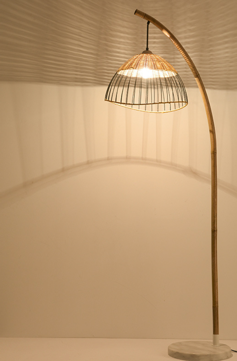 Modern Boho Bamboo Floor Lamp Handmade Rattan