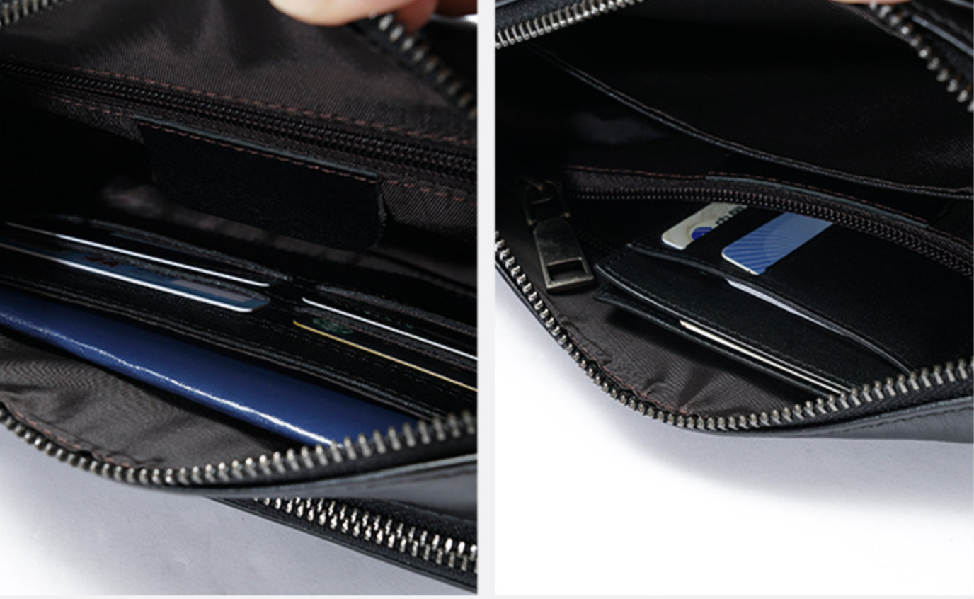 Herre crossbody taske i ægte læder med justerbar rem, lynlåslukning og kortholdere – ideel til daglig brug, rejser og arbejde.

