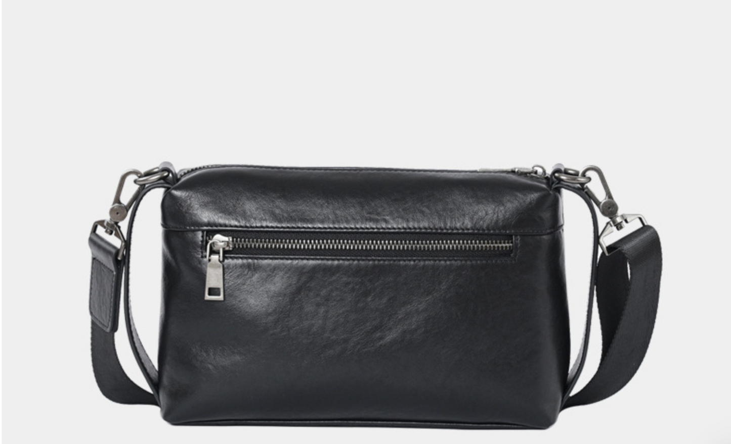 Men’s Black Leather Crossbody Messenger Chest Bag