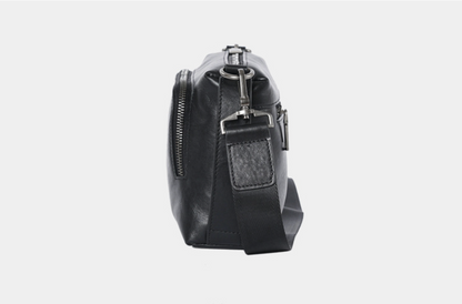 Men’s Black Leather Crossbody Messenger Chest Bag
