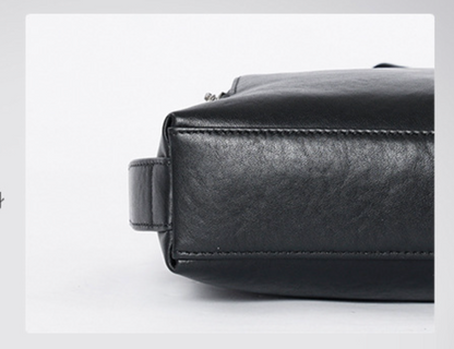 Men’s Black Leather Crossbody Messenger Chest Bag