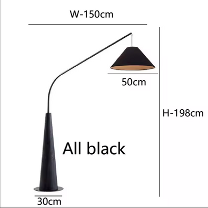 Modern Curved Arc Floor Lamp with Wood Base and Fabric Shade