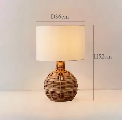 Modern Rattan Table Lamp with Fabric Shade for Bedroom