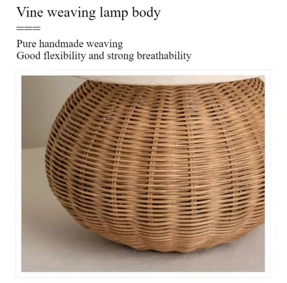 Modern Rattan Table Lamp with Fabric Shade for Bedroom