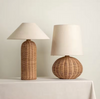 Modern Rattan Table Lamp with Fabric Shade for Bedroom