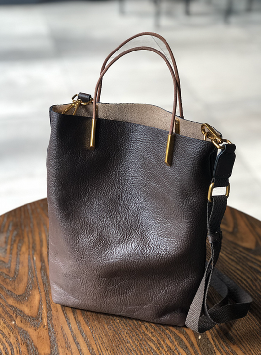 Genuine Brown Office Tote with Adjustable Strap