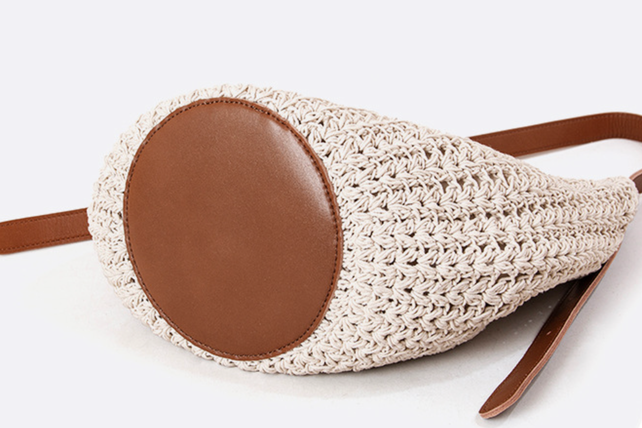 Woven Summer Shoulder Beach Bag with Leather Base