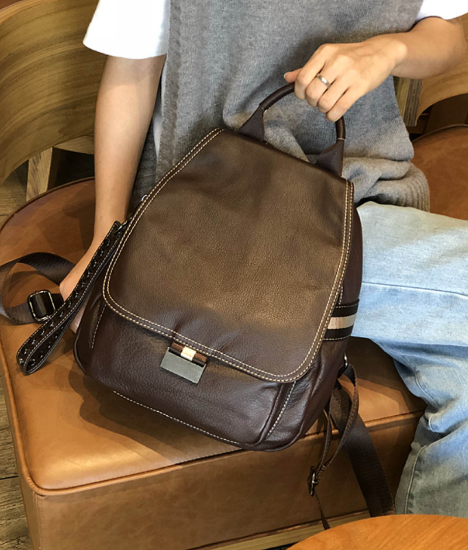 Brown Leather Backpack for Women with Laptop Space