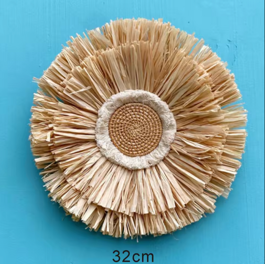 Handmade Boho Raffia Wall Hanging Rustic Straw Art