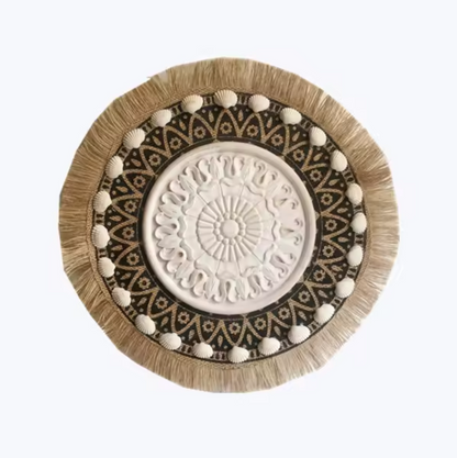 Raffia Wall Hanging Natural Grass Round Woven Tapestry