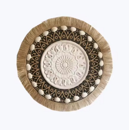 Raffia Wall Hanging Natural Grass Round Woven Tapestry