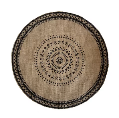 Vintage Round Linen Jute Placemats Set with Tassels