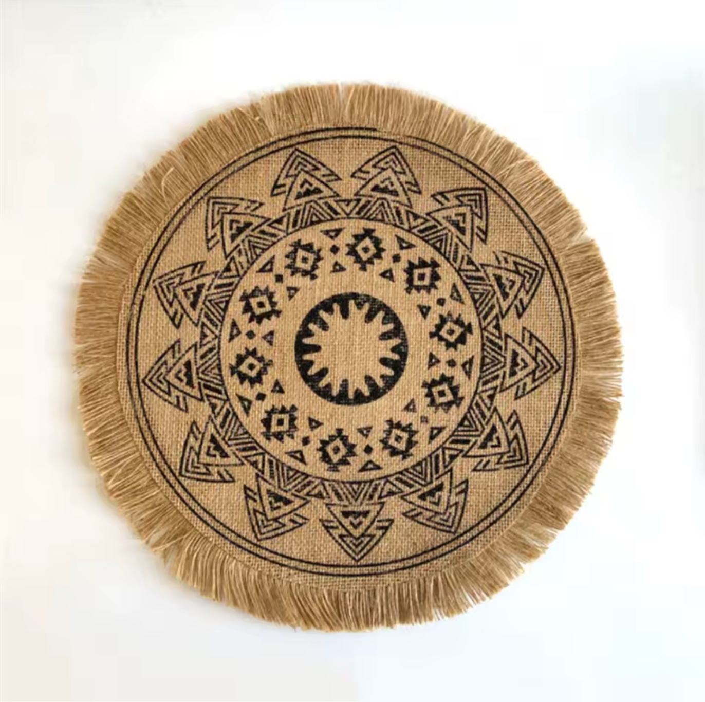 Vintage Round Linen Jute Placemats Set with Tassels