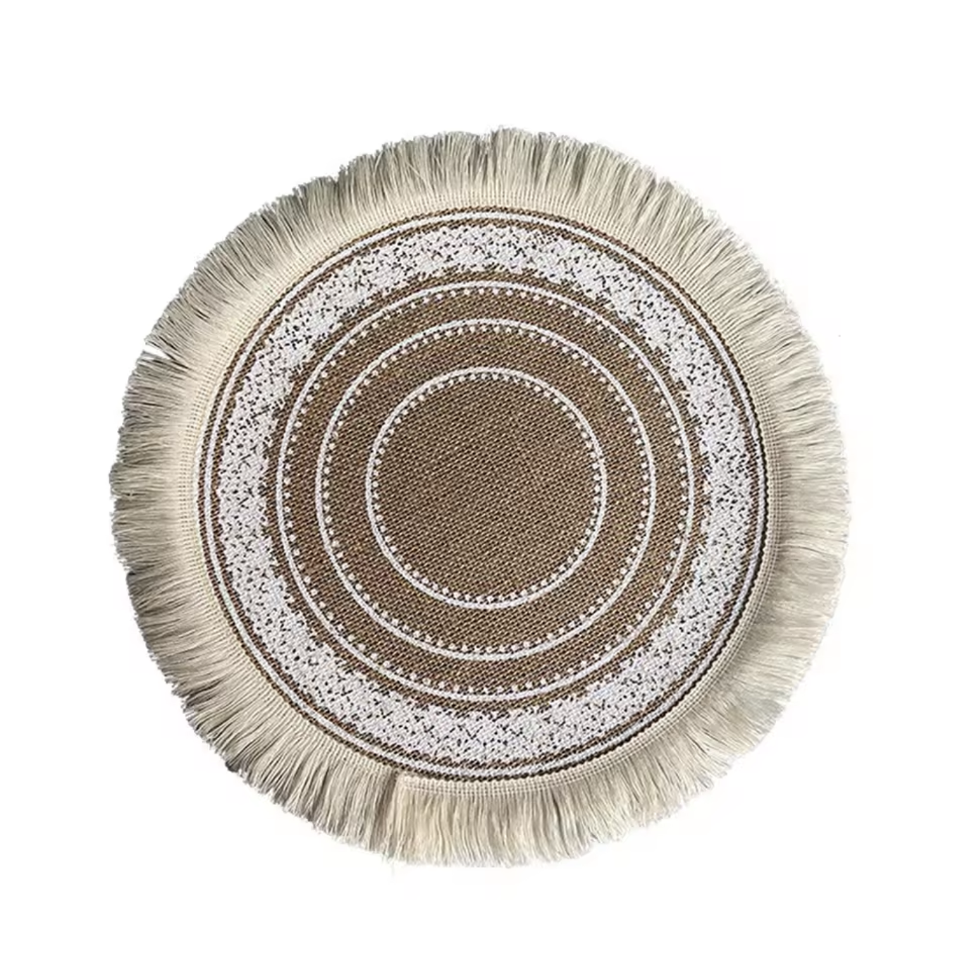 Vintage Round Linen Jute Placemats Set with Tassels