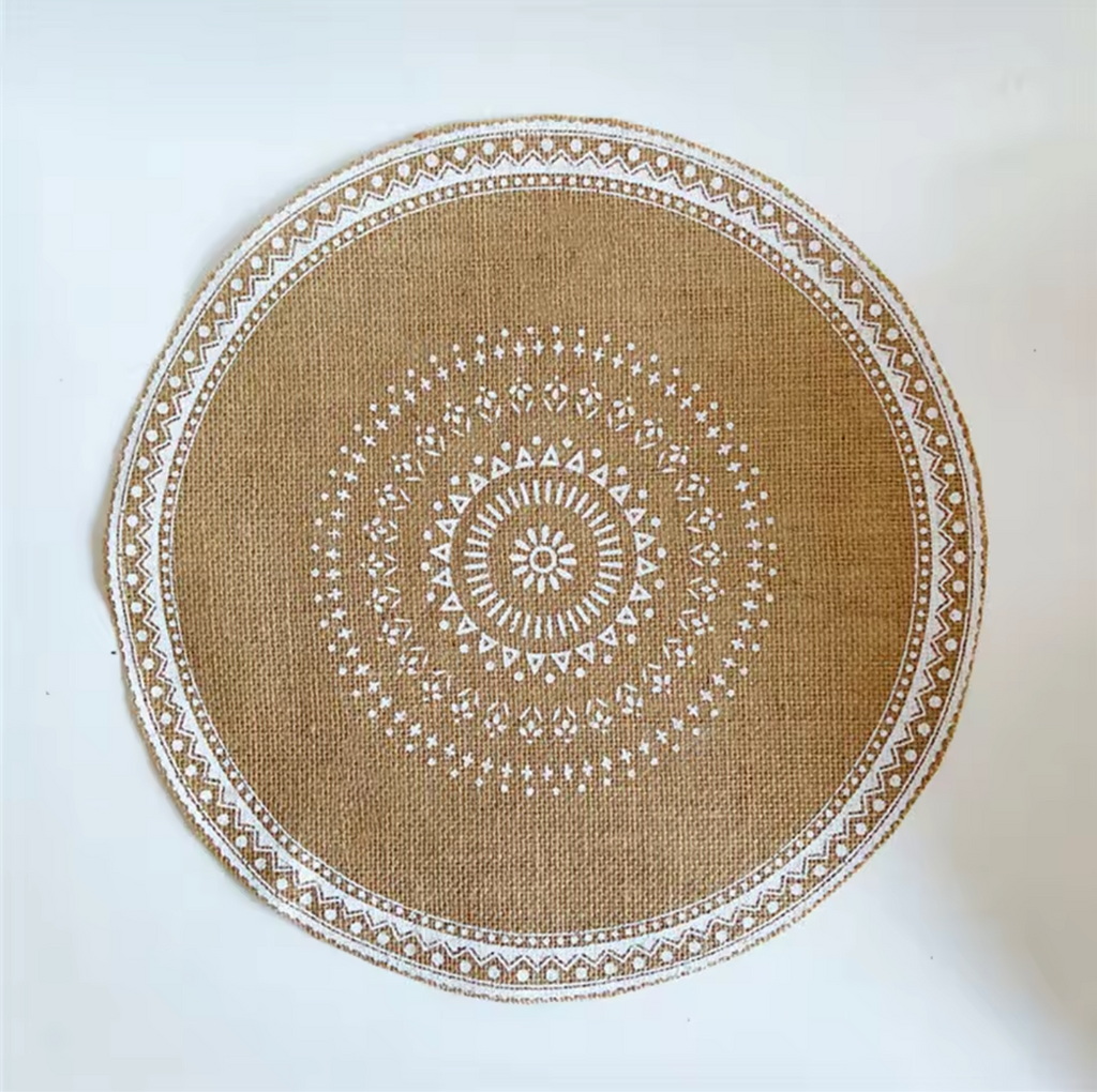 Handwoven Jute Table Mats with Mandala Fringe