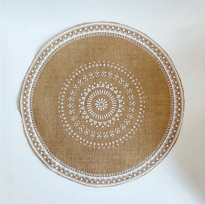Handwoven Jute Table Mats with Mandala Fringe