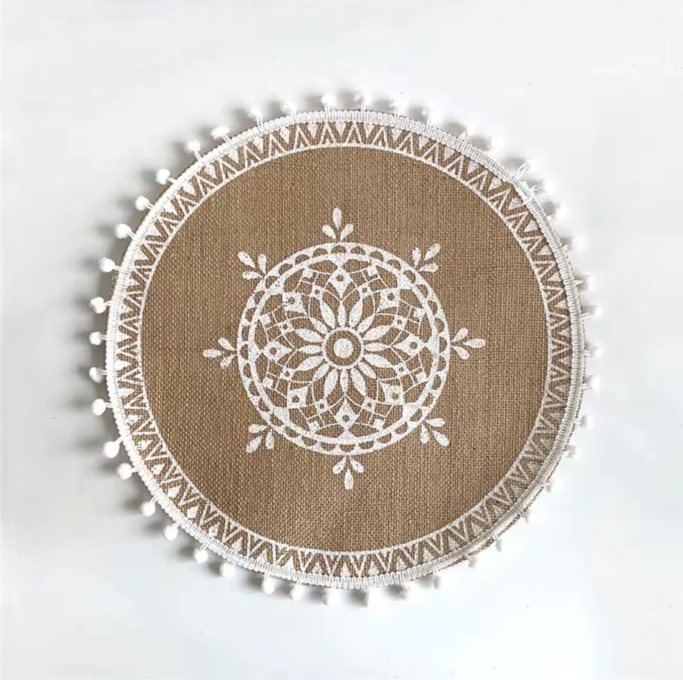Handwoven Jute Table Mats with Mandala Fringe