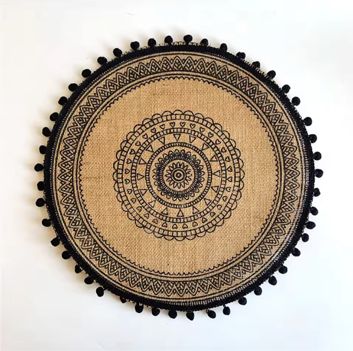 Handwoven Jute Table Mats with Mandala Fringe