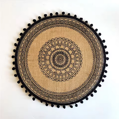 Handwoven Jute Table Mats with Mandala Fringe