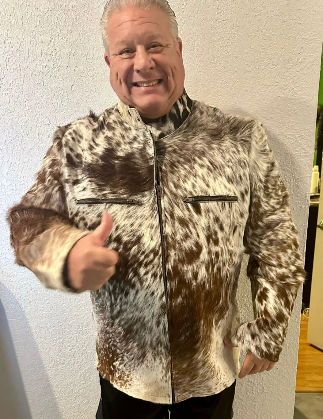 Men's Hair on Cowhide Jacket Tricolor Cow Print Western Coat