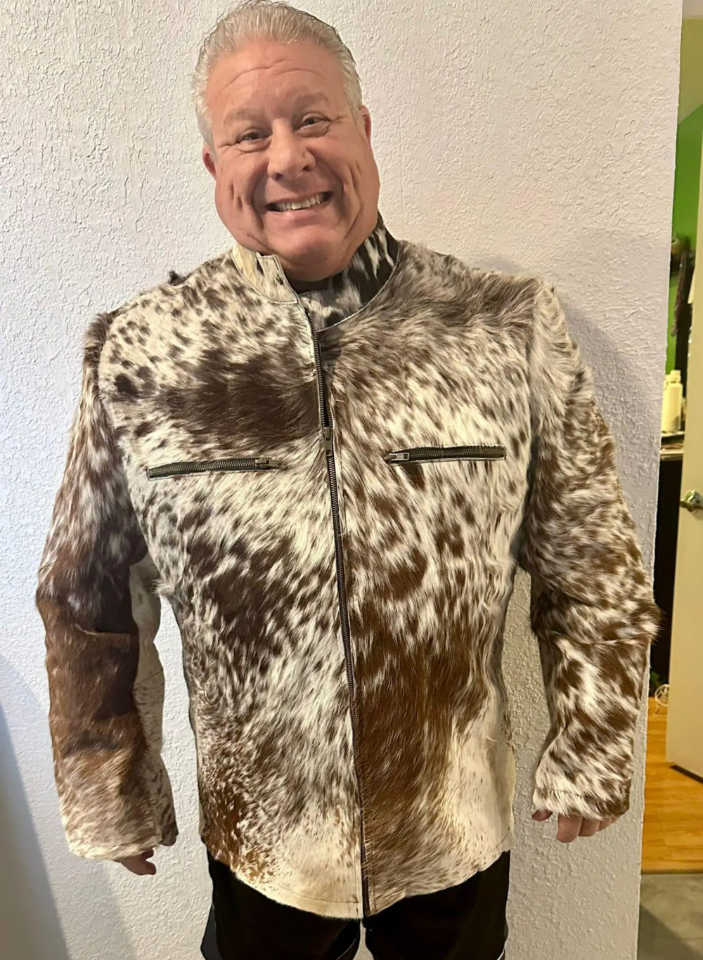 Men's Hair on Cowhide Jacket Tricolor Cow Print Western Coat