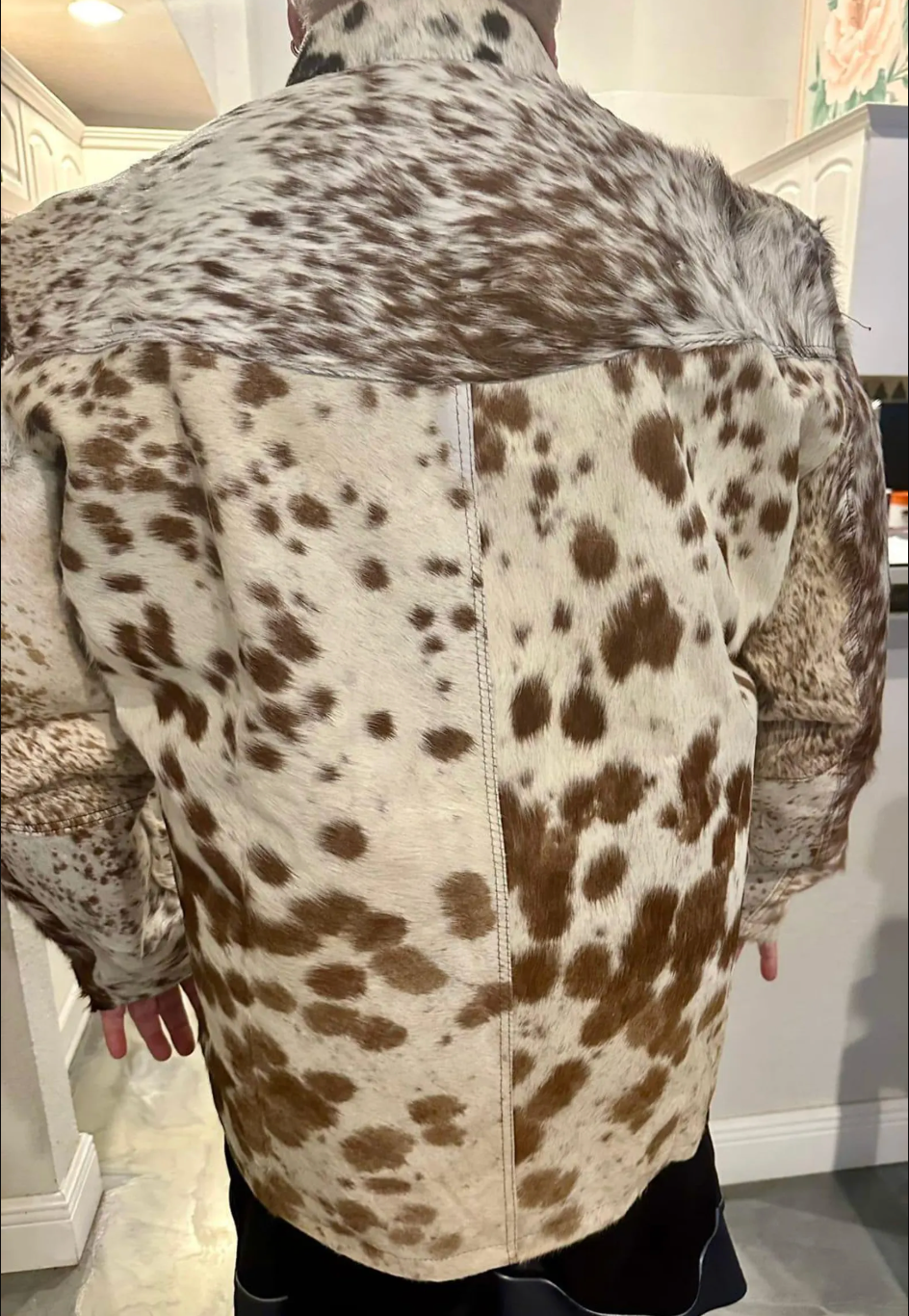 Men's Hair on Cowhide Jacket Tricolor Cow Print Western Coat