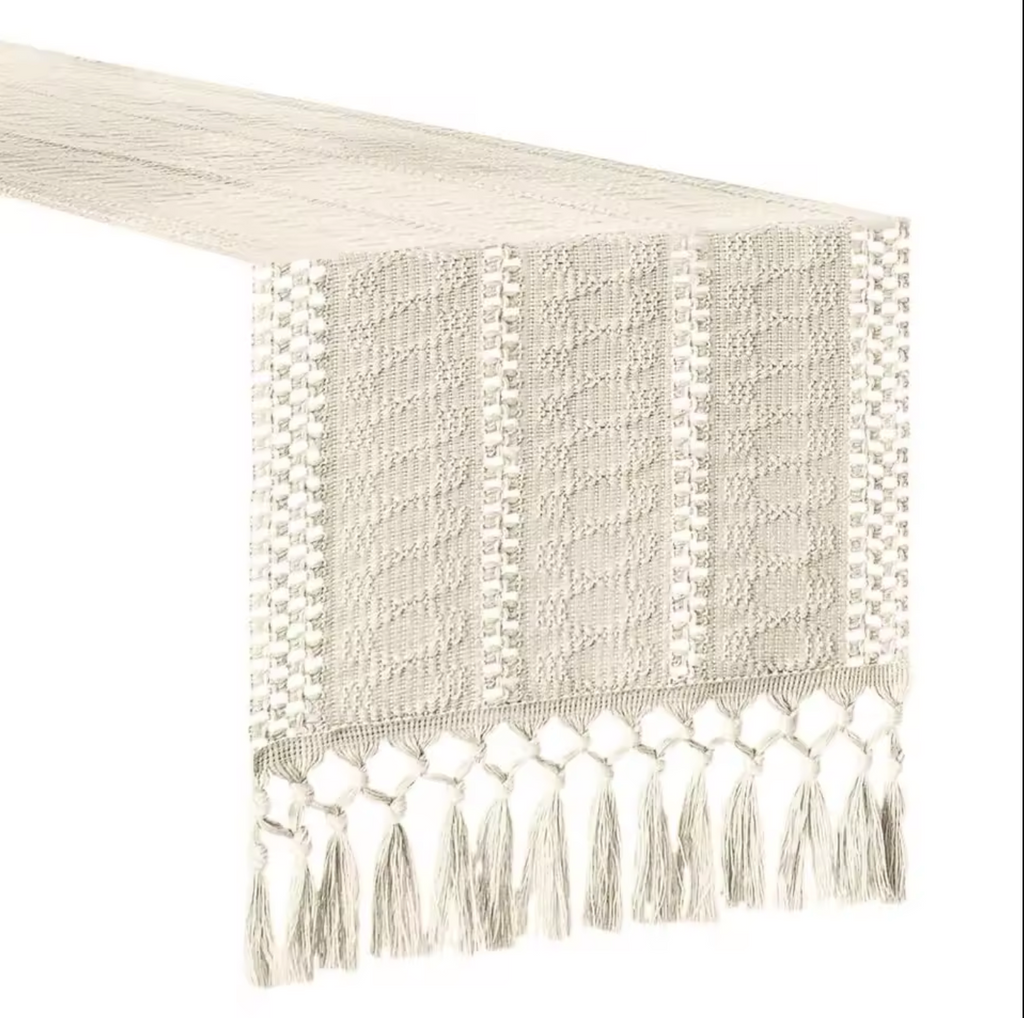 Cotton Linen Table Runner with Tassel Ends