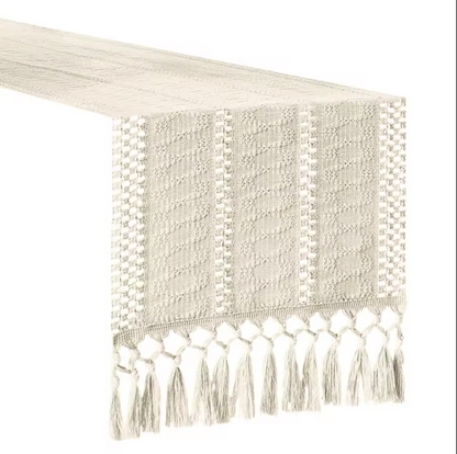 Cotton Linen Table Runner with Tassel Ends