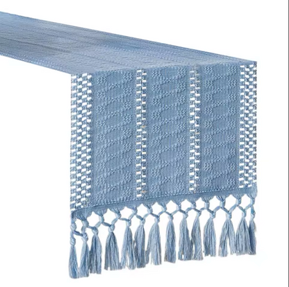 Cotton Linen Table Runner with Tassel Ends