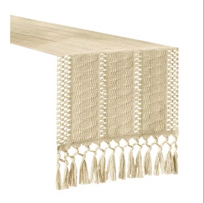 Cotton Linen Table Runner with Tassel Ends