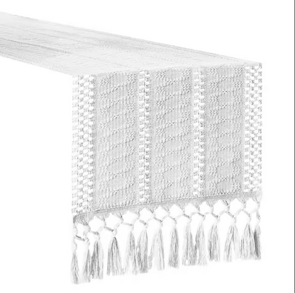 Cotton Linen Table Runner with Tassel Ends