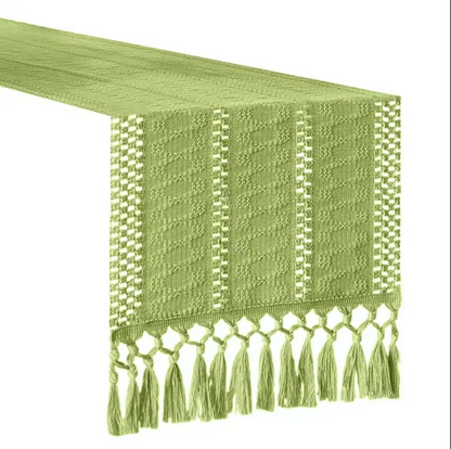 Cotton Linen Table Runner with Tassel Ends