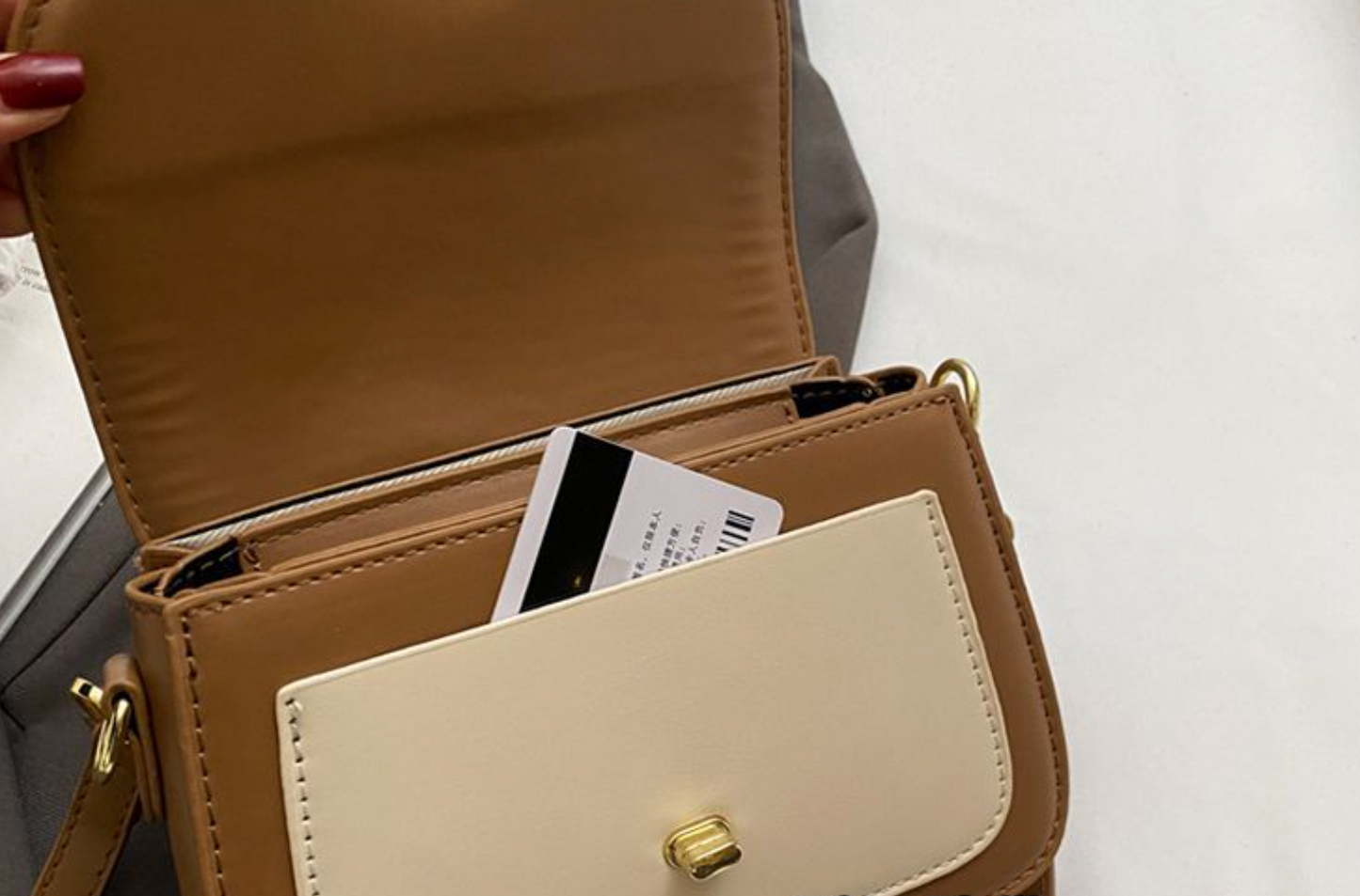 Two-Tone Small Square Shoulder Bag with Gold Twist Lock