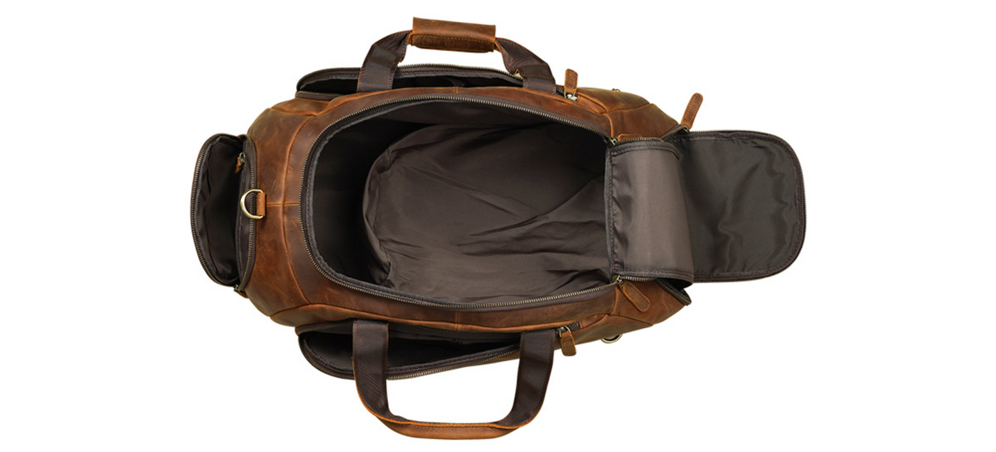 Mens Leather Travel Duffle Bag with Shoe Compartment