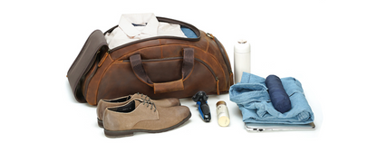 Mens Leather Travel Duffle Bag with Shoe Compartment